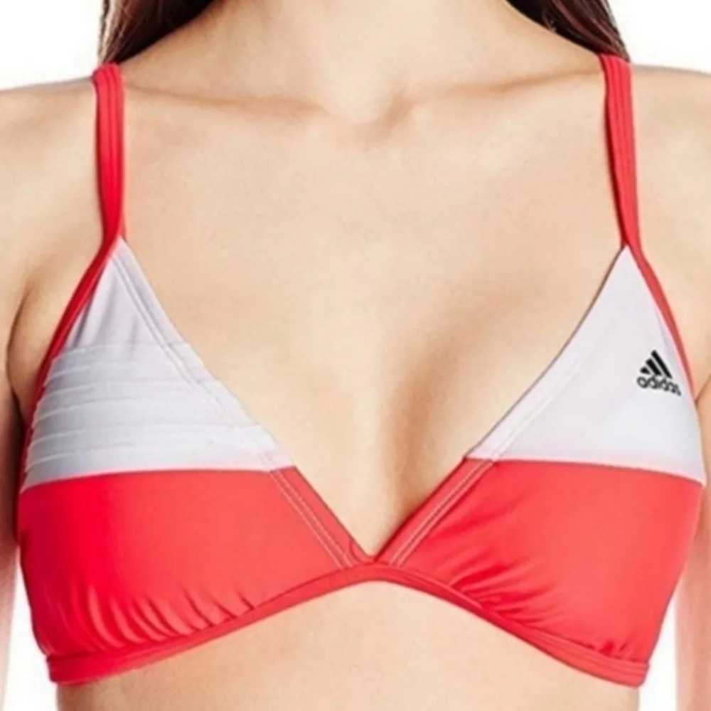 Adidas Cross Back bikini top Neon Red and White 12